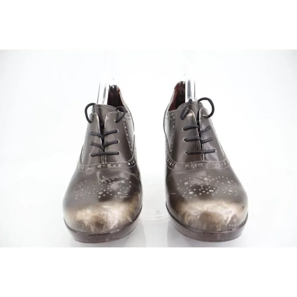 Sanita Betsey Oxford Pump Women's Size 40 9 Grey Patent Block Heel Lace Up Retro